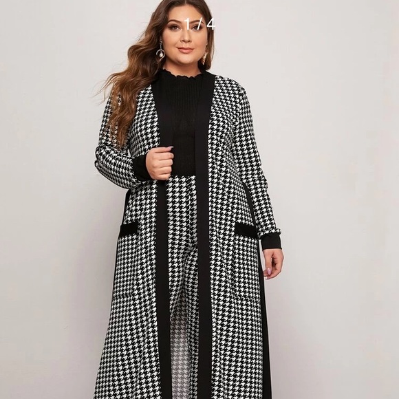 Shein Houndstooth Pants and belted Duster